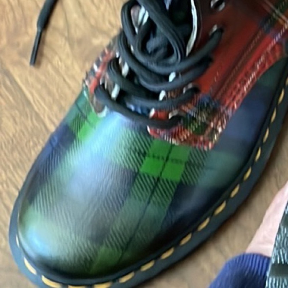 Dr. Martens blue and green plaid boots size 7w